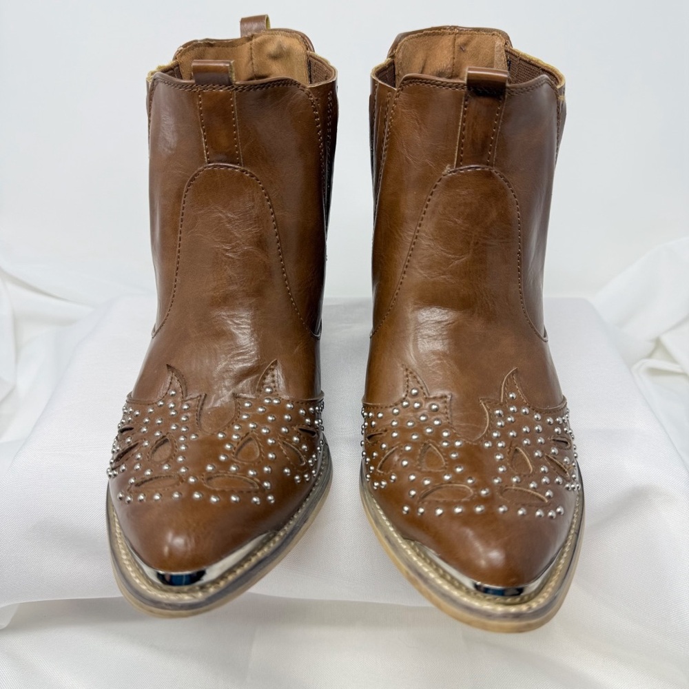 Yoki Brown Studded Western Ankle Boots - Picture 11 of 14